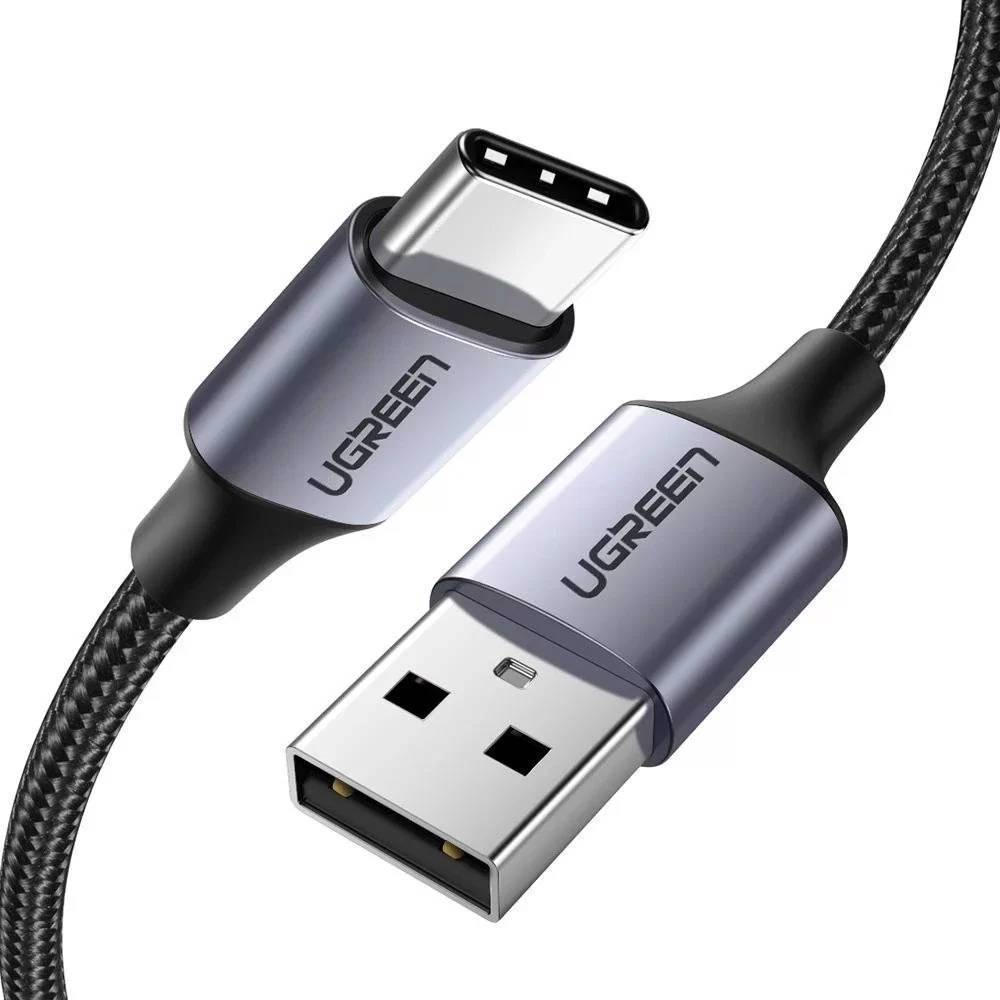 Ugreen USB to USB-C Örgülü Siyah 50cm Hızlı Şarj Kablosu