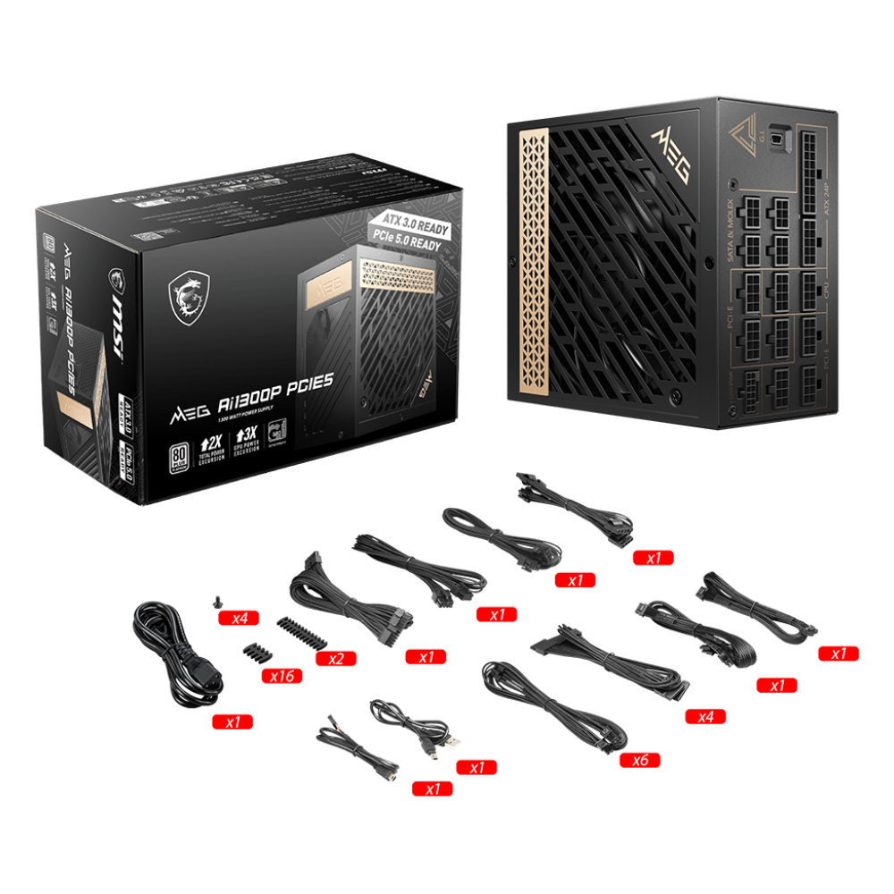 MSI MEG Ai1300P 1300W 80+ Platinium GEN 5.1 ATX 3.1 Full Modüler 120mm Fanlı PSU
