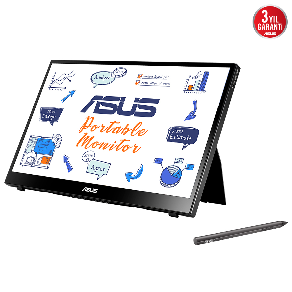 ASUS 14" ZenScreen Ink MB14AHD 60Hz 5ms Flicker Free USB-C Micro HDMI FHD Dokunmatik Taşınabilir Monitör