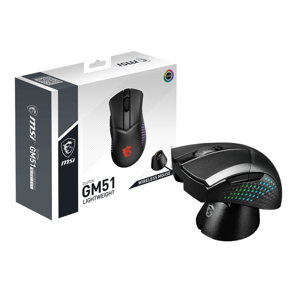 MSI CLUTCH GM51 LIGHTWEIGHT Wireless RGB 6400 DPI RGB Kablosuz Siyah Gaming Mouse