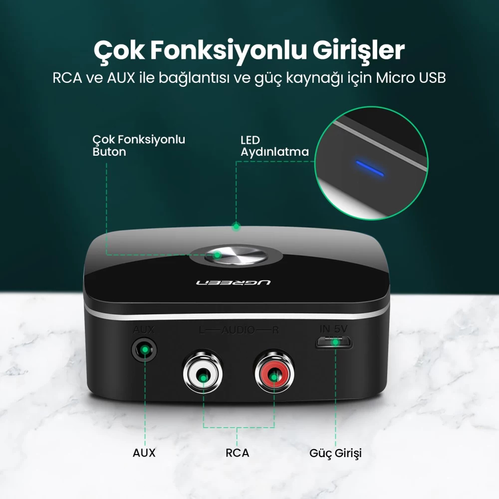 UGREEN HiFi Bluetooth 5.0 RCA 3.5 mm AUX ses Adaptörü
