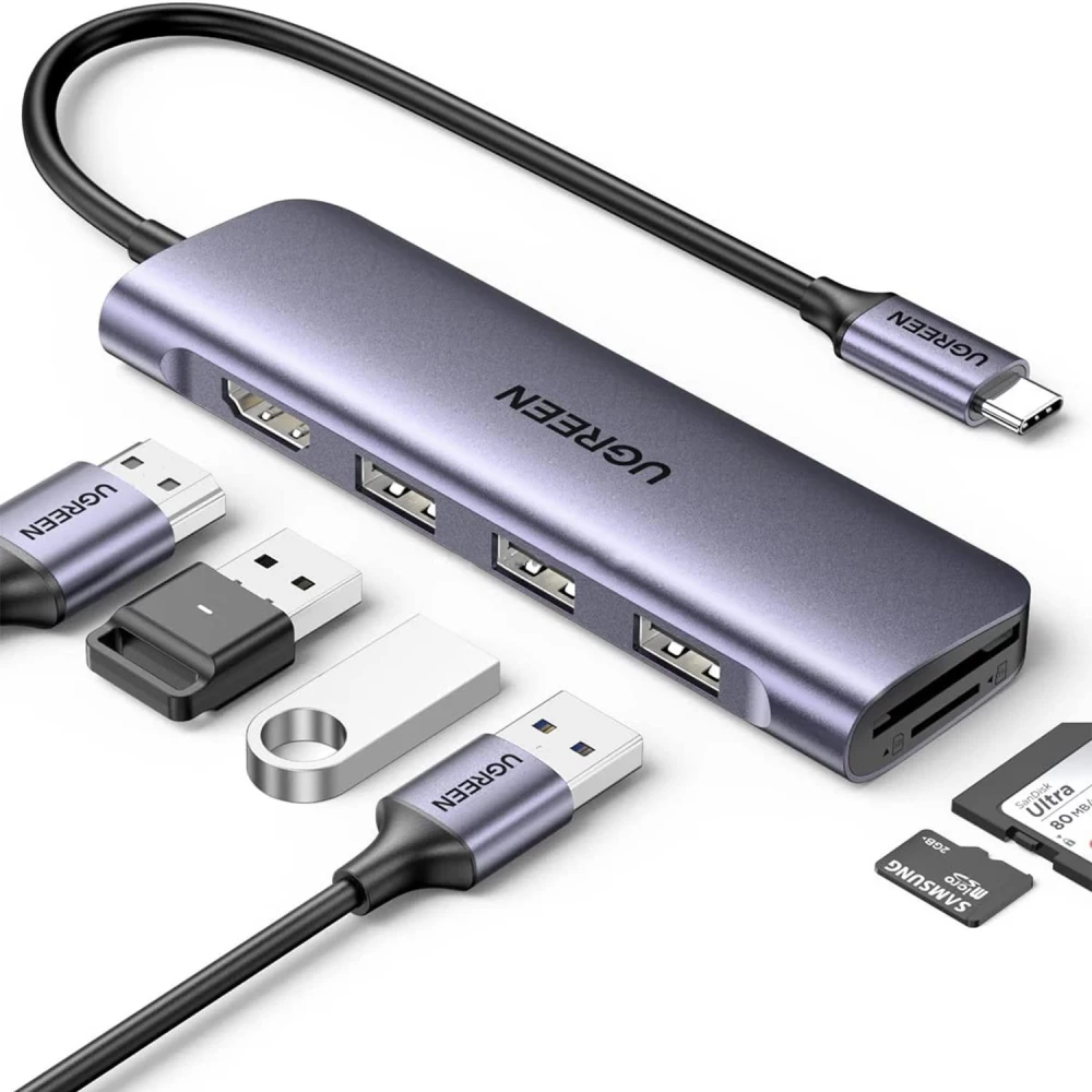 Ugreen Type-C to 4K 30Hz HDMI 3*USB 3.0 SD TF Kart Okuyucu Hub Çevirici Adaptör