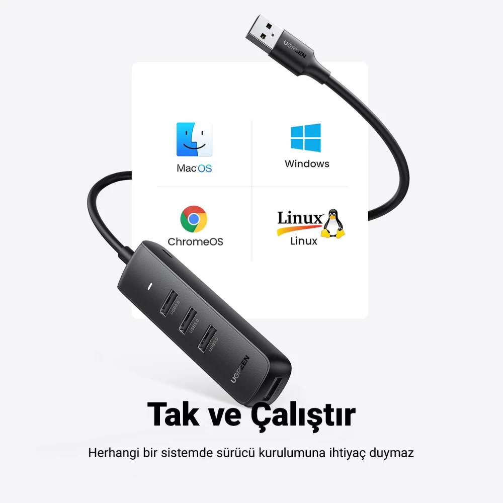 Ugreen 4 Portlu USB 3.0 25CM Çoklayıcı HUB Adaptör 