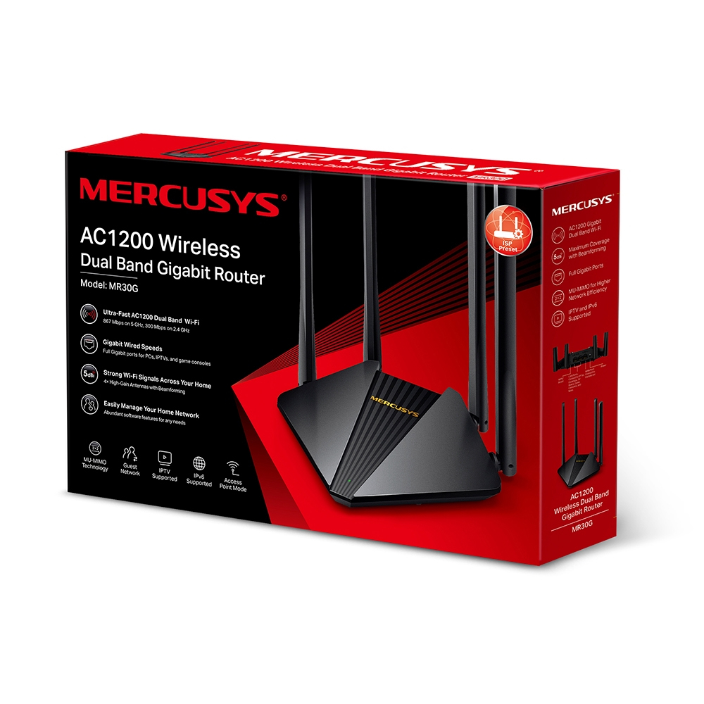 MERCUSYS MR30G AC1200 Kablosuz Çift Bant Gigabit Router
