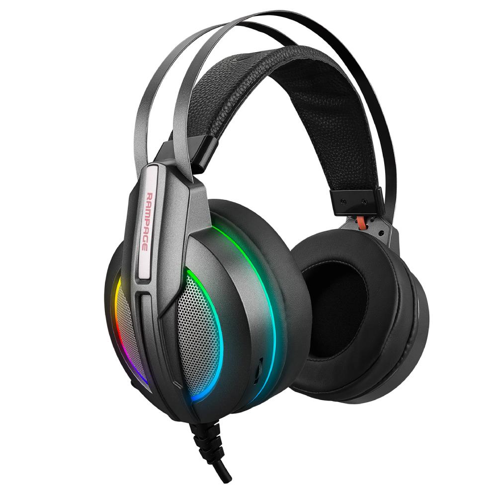 Rampage RM-K6 STARK USB 7.1 Double RGB Efekt Metalik Gri Surround Mikrofonlu Gaming Kulaklık