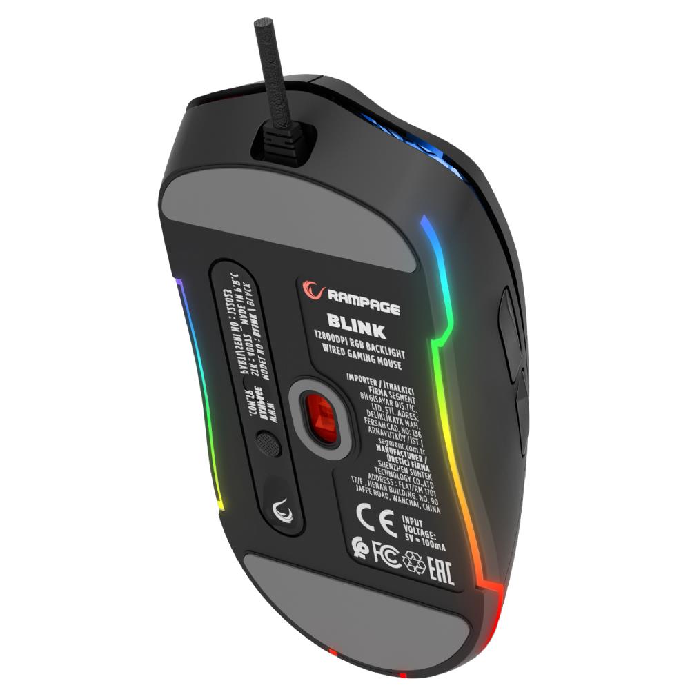 Rampage BLINK Siyah 7 Makro Tuşlu RGB 12800 DPI Kablolu Gaming  Mouse