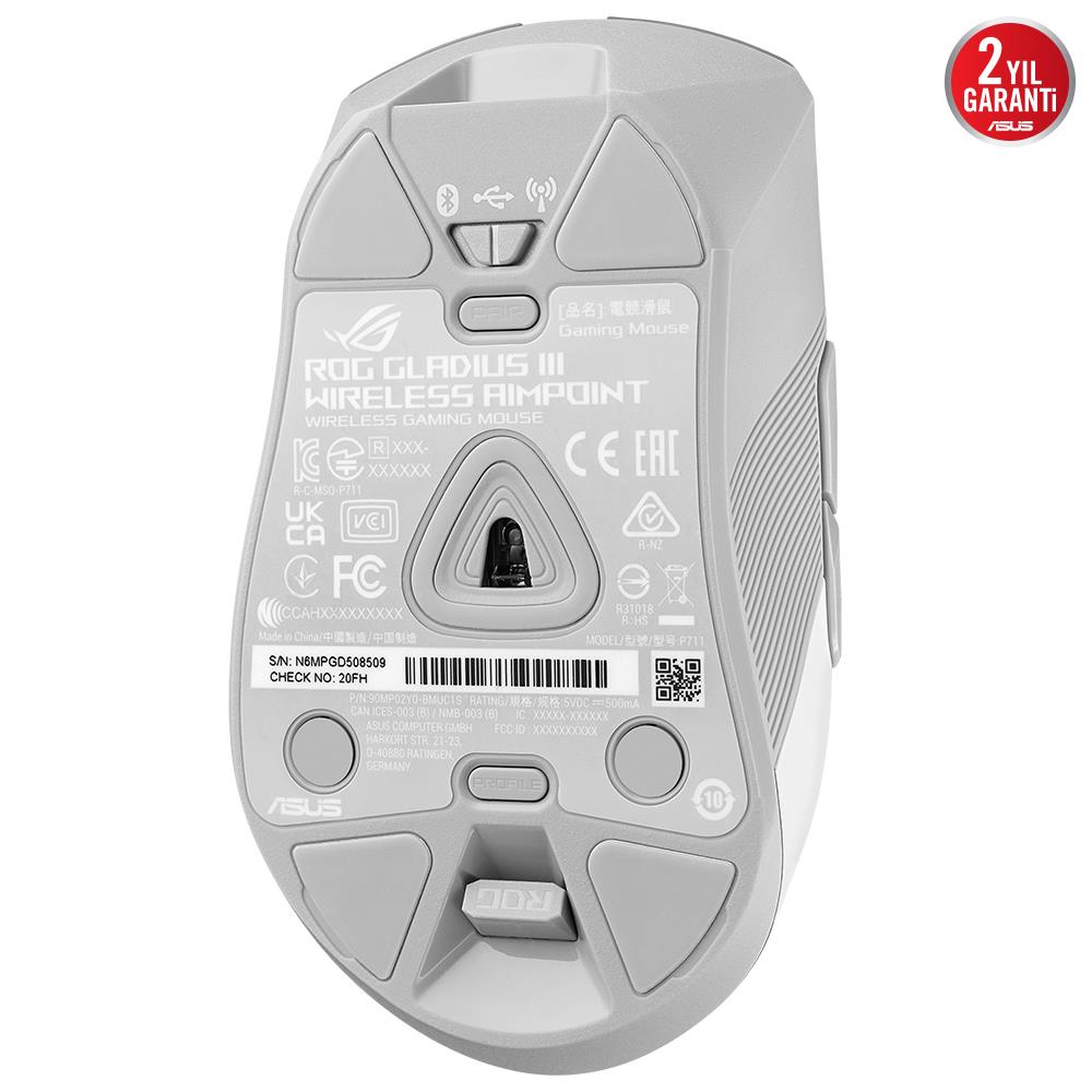 ASUS ROG Gladius III Wireless AimPoint Kablosuz Beyaz Gaming Mouse