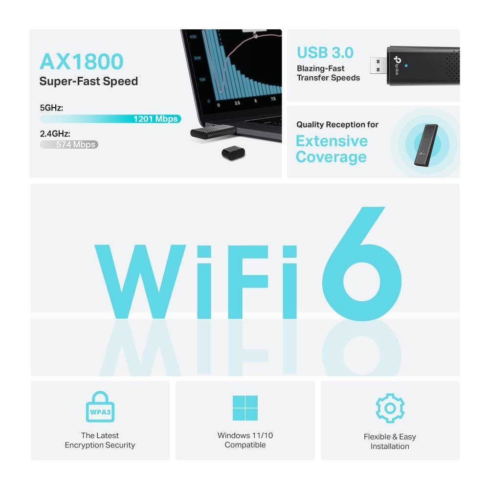 TP-Link Archer TX20U Yeni AX1800 Çift Bant Wi-Fi 6 Kablosuz USB Adaptör