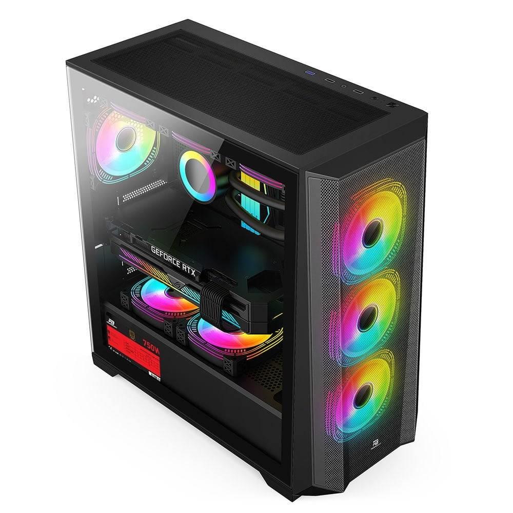 PowerBoost PB-P901MB 750W 80+ Bronze USB 3.0 Tempered Glass Mesh 4x RGB Fanlı ATX Gaming Kasa