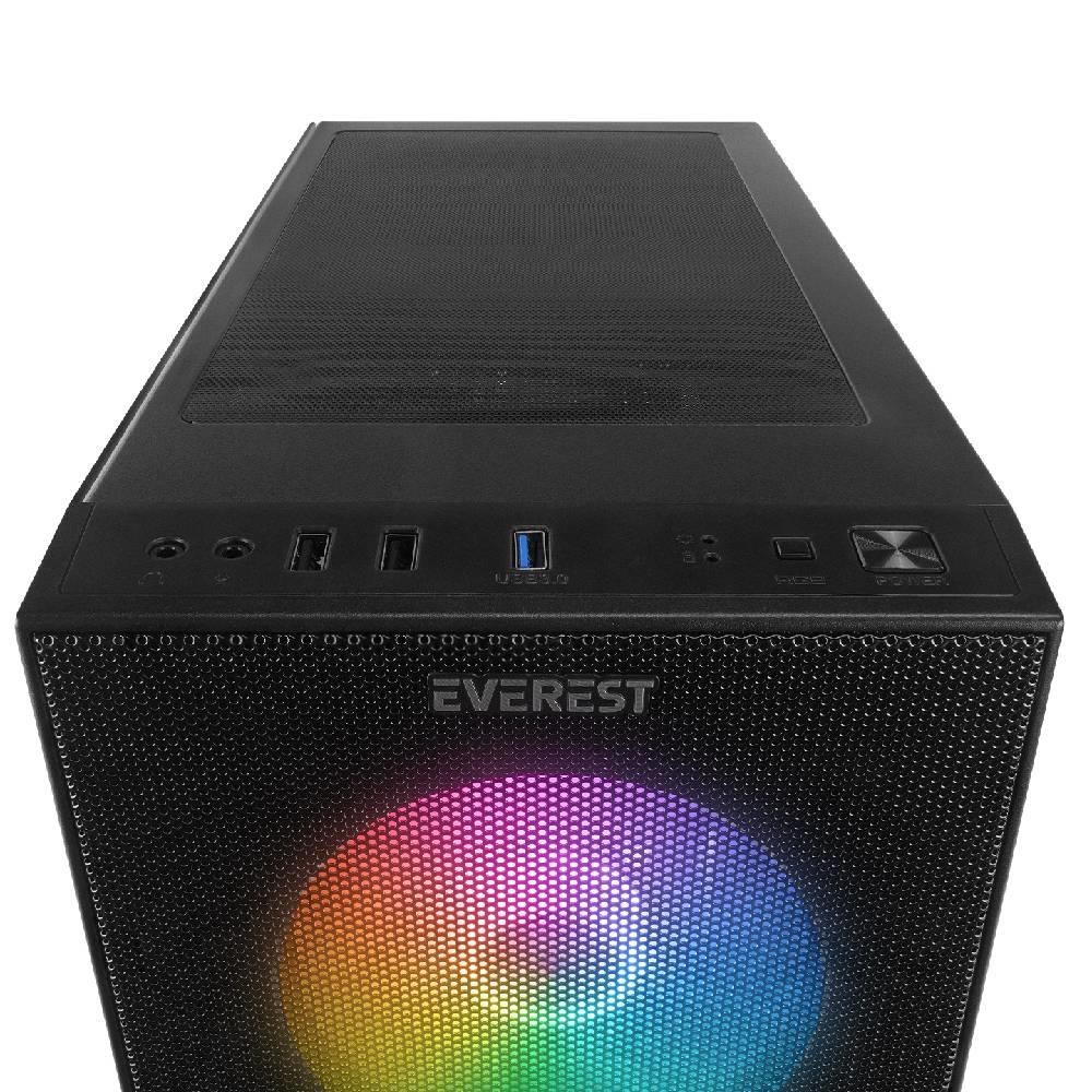 Everest FACED V5 600W Tempered Glass USB 3.0 Mesh Rainbow ATX Mid Tower Siyah Kasa