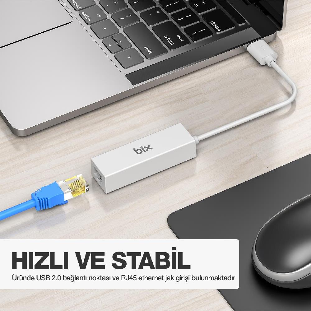 Bix USB 2.0 to RJ45 100Mbps Ethernet Dönüştürücü Adaptör