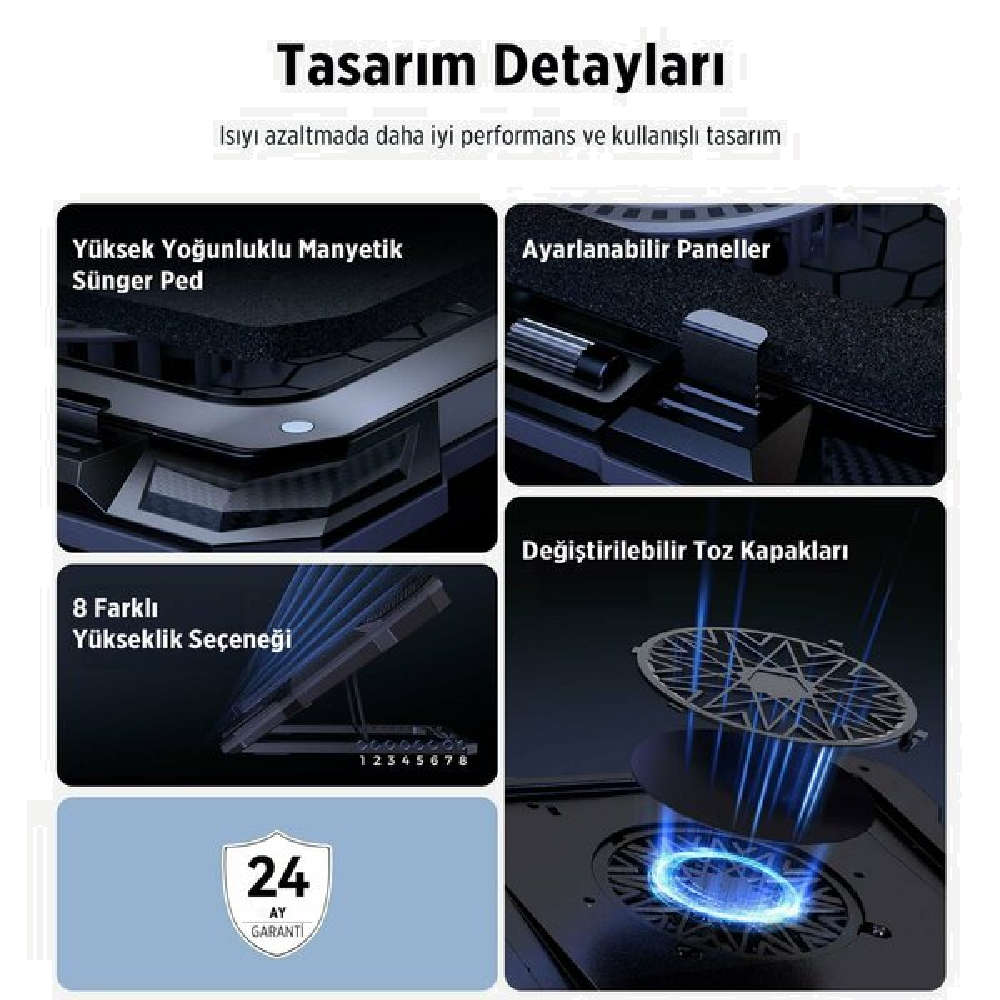 Juo Yeti 2200RPM RGB Işıklı Led Display Gaming Laptop Notebook Soğutucu Stand