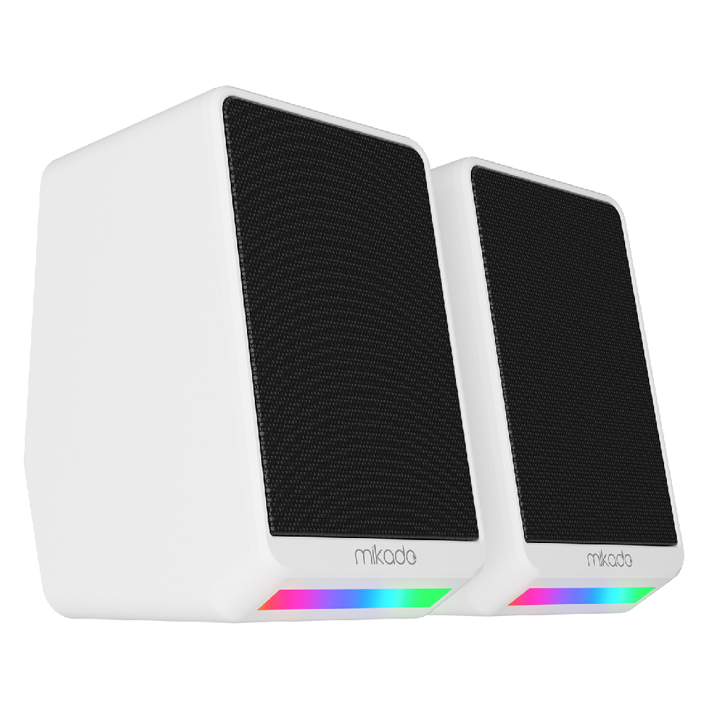 MIKADO MD-178 2.0 3W*2 RGB Aydınlatmalı USB + 3.5mm 5V Beyaz Hoparlör