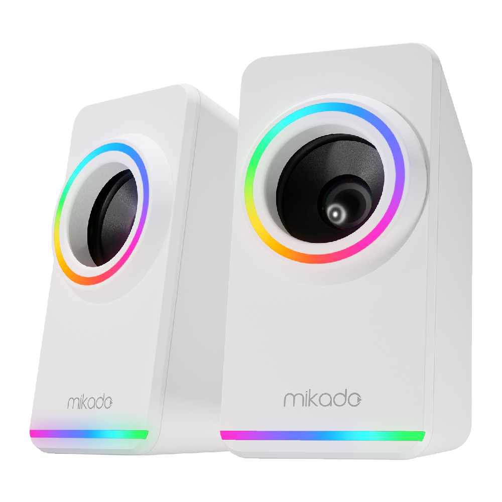 MIKADO MD-182 2.0 3W*2 RGB Aydınlatmalı USB + 3.5mm USB 5V Beyaz Hoparlör 