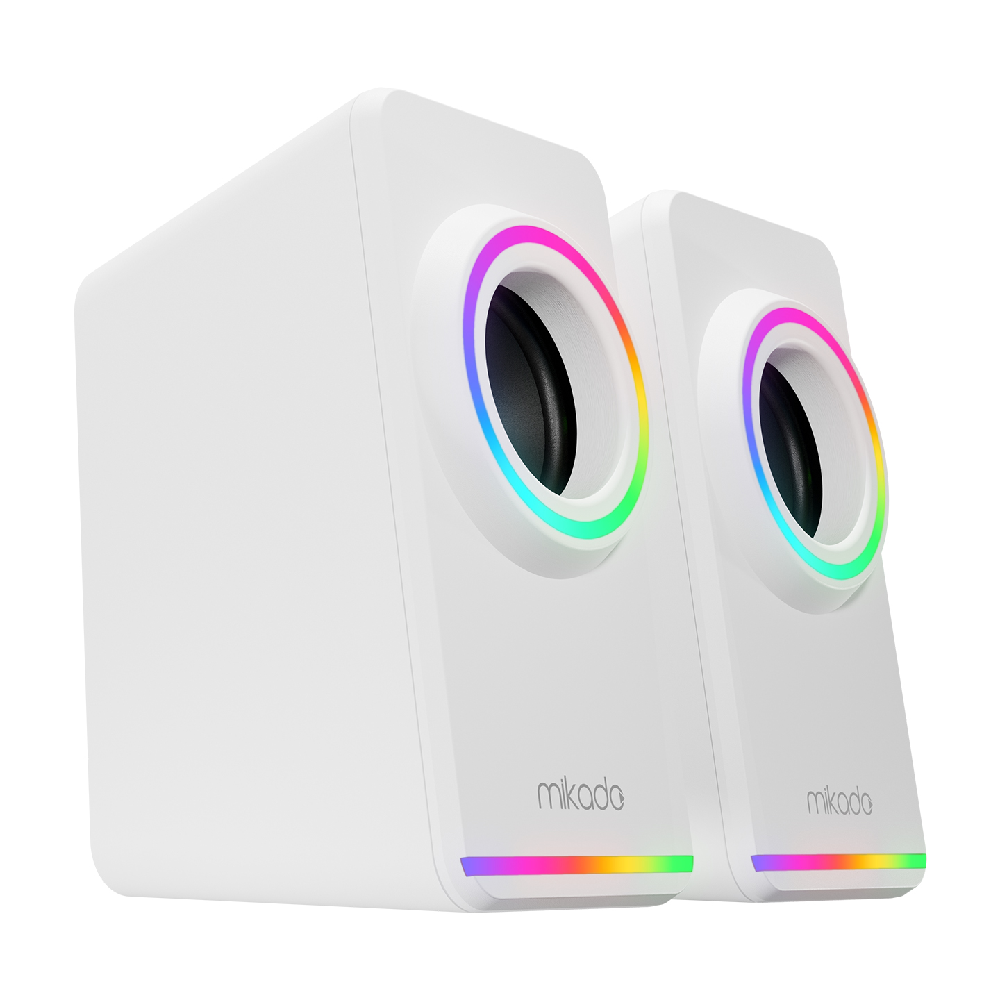 MIKADO MD-182 2.0 3W*2 RGB Aydınlatmalı USB + 3.5mm USB 5V Beyaz Hoparlör 