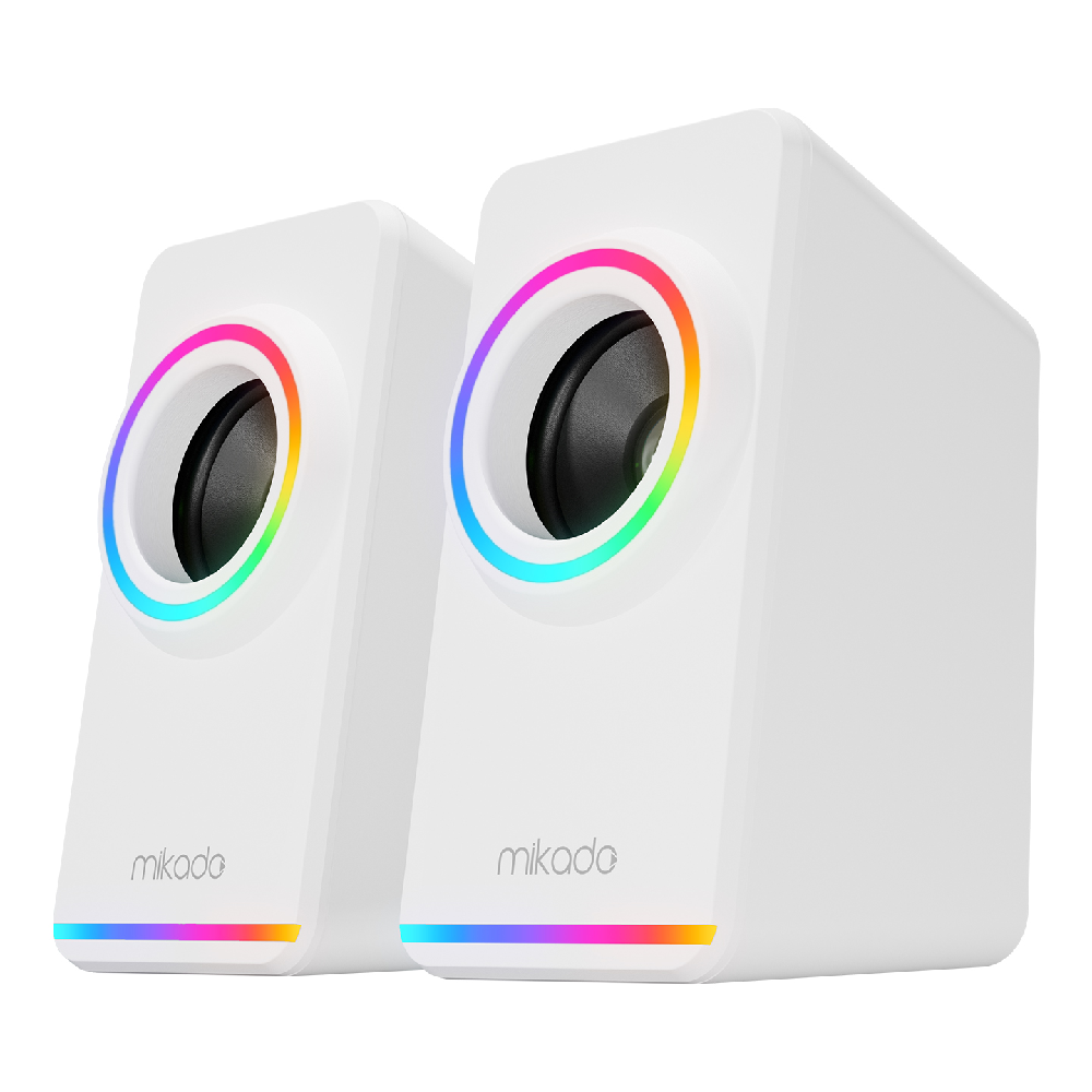 MIKADO MD-182 2.0 3W*2 RGB Aydınlatmalı USB + 3.5mm USB 5V Beyaz Hoparlör 