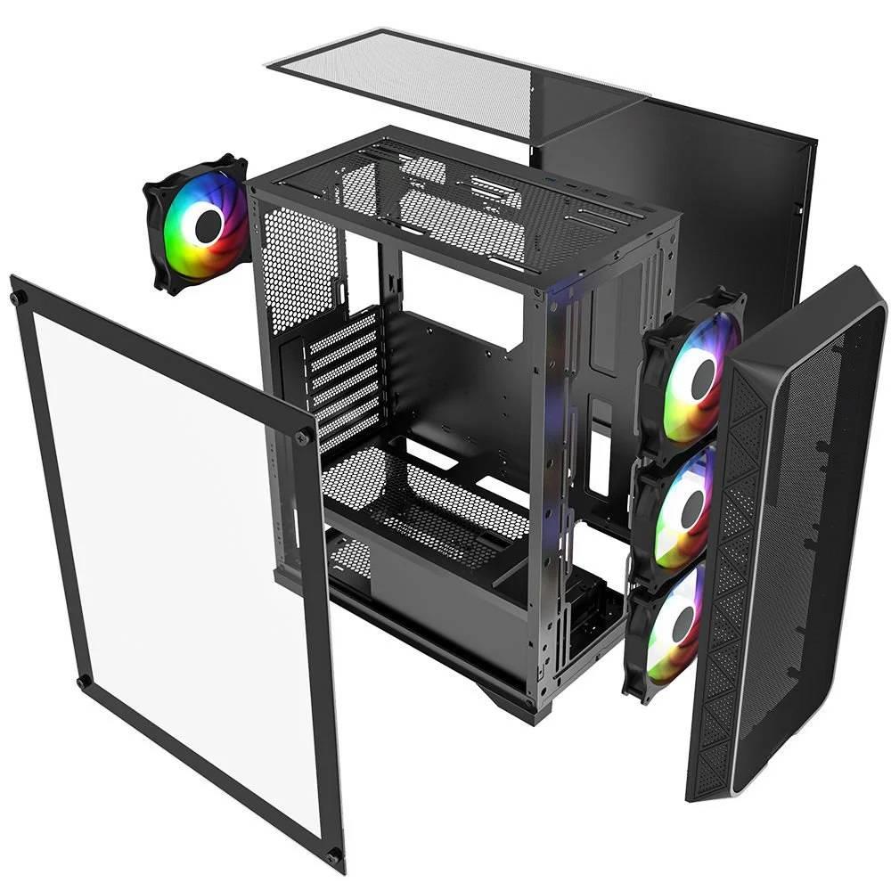 PowerBoost PB-PS5846B 600W USB 3.0 Tempered Glass Mesh 4x Rainbow Fanlı ATX Gaming Kasa