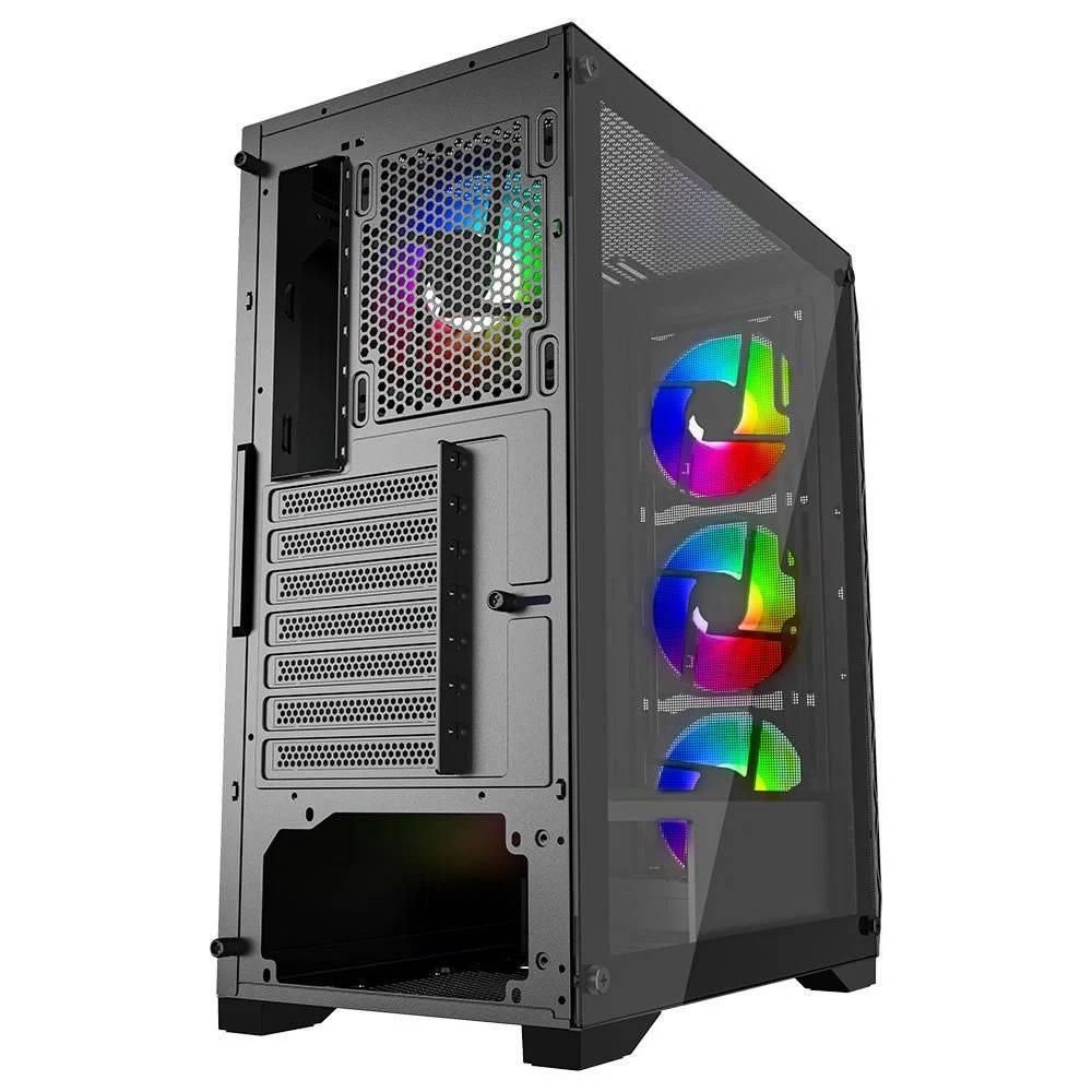 PowerBoost PB-PS5846B 600W USB 3.0 Tempered Glass Mesh 4x Rainbow Fanlı ATX Gaming Kasa