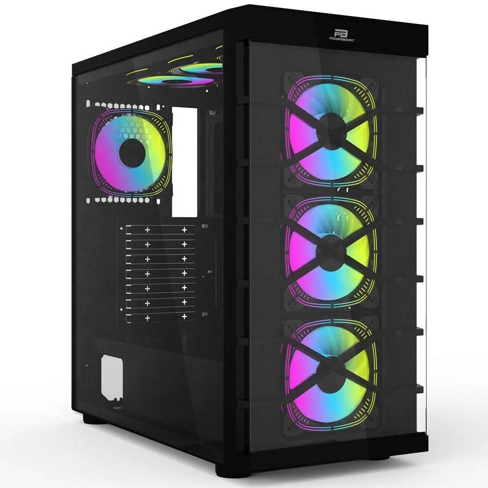 PowerBoost PB-GR222BB USB 3.0 Tempered Glass 7x RGB Fanlı ATX Siyah Gaming Kasa