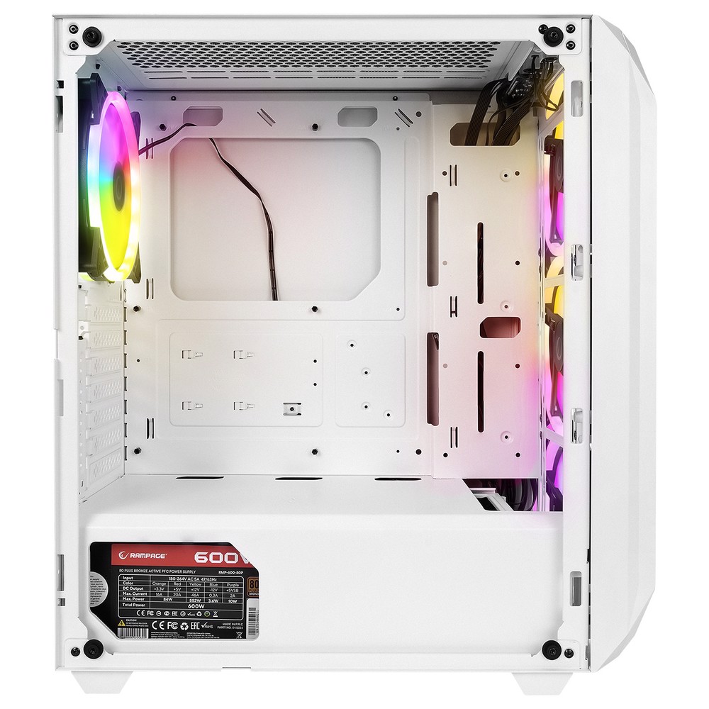 Rampage ZUKO 600W 80 Plus Bronze Rainbow 4 Adet Fanlı Temper Camlı Beyaz Oyuncu Kasası