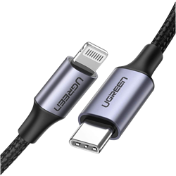 UGREEN Type-C to Lightning 3A PD MFi Sertifikalı 2 Metre Siyah Örgülü Hızlı Şarj Kablosu