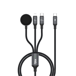 Bix BXA3W1 100W Type-C, Lightning ve Apple Watch Çoklu Şarj ve Data Kablosu Koyu Gri 1.2 Metre