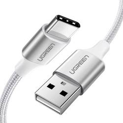 UGREEN Type-C to USB-A 3A QC 1 Metre Gümüş Beyazı Örgülü Hızlı Şarj Kablosu