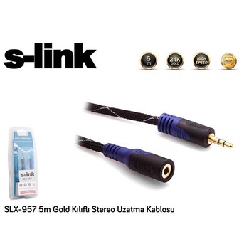 S-link SLX-957 5m Gold Kılıflı Stereo Uzatma Kablosu