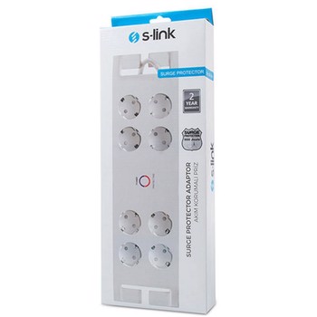 S-link SPG3080 2m 3G1.5mm2 900 Joule 8Li Akım Korumalı Beyaz Priz