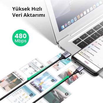 Ugreen USB to Micro USB 18W 1.5M Siyah Örgülü Hızlı Şarj Kablosu