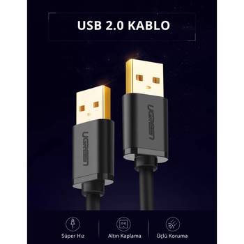 Ugreen USB 2.0 1M Siyah Data ve Şarj Kablosu