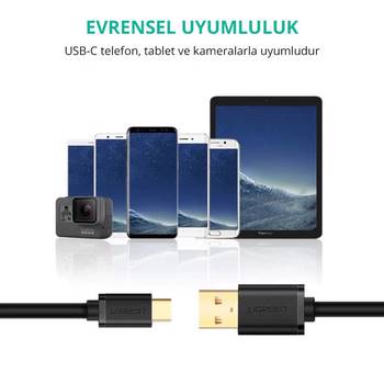 Ugreen USB A to USB C 50CM Beyaz Şarj ve Data Kablosu