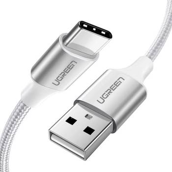 Ugreen USB to USB-C Beyaz 25cm Örgülü Hızlı Şarj Kablosu