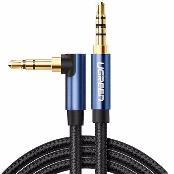 Ugreen 90 Derece L Tipi 3.5mm Mavi 2m Aux Ses Kablosu 