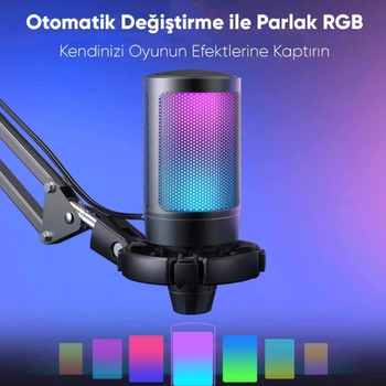 Fifine Ampligame A6TB RGB Yayıncı USB Mavi Mikrofon Seti