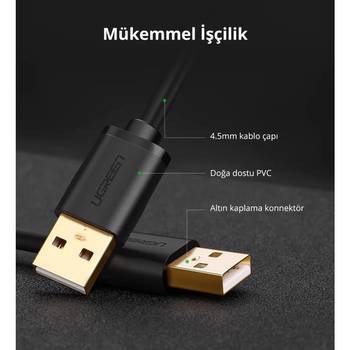 Ugreen USB 2.0 1M Siyah Data ve Şarj Kablosu