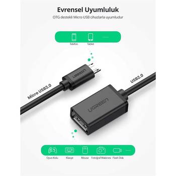 Ugreen Micro USB to USB 2.0 OTG Siyah Dönüştürücü Adaptör