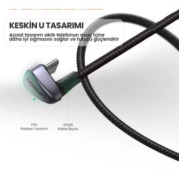 Ugreen USB Type C U Shape 1M Oyuncular İçin Data ve Şarj Kablosu